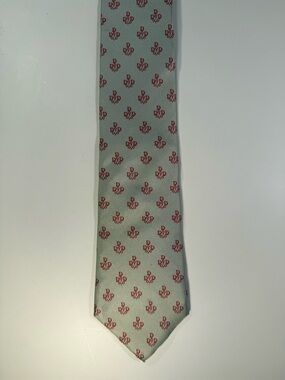 Men's Light Gray Tie with Red Monogram Pattern Dior